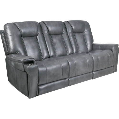 Sanibel Power Recline Sofa w/ Lay Flat, Head Rest & Lumbar in Gray Top Grain Leather